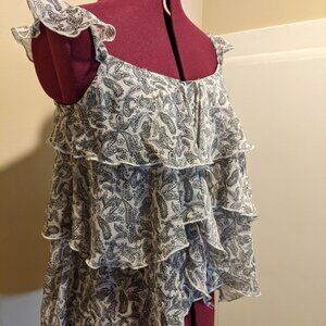 Black White Paisley Tiered Sleeveless Top XS